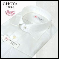 新品 定価14,300円 チョーヤ CHOYA 長袖ドレスシャツ 38-78(S) 白 シャドーストライプ  ホリゾンタル カッタウェイ 綿100% 日本製 メンズ