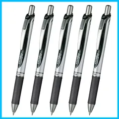 【在庫セール】ノック式 エナージェル 0.7mm ゲルインキ シルバー軸 XBL77-A ボールペン 黒 ぺんてる 5本