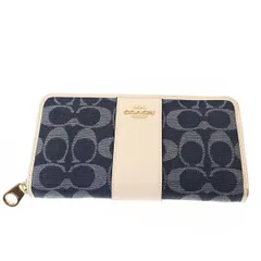 COACH コーチ シグネイチャージャガードラウンドウォレット  インディゴ×ホワイト