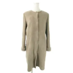 ユナイテッドアローズ UNITED ARROWS リアルムートン ノーカラーコート ロング丈 本革 比翼 40 L ベージュ 1525-136-3030 /AO10 ■GY19