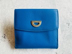 CELINE 半月英字ロゴプレート Wホック財布 ブルー