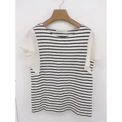 ◇ BEAUTY & YOUTH ボーダー 半袖 シフォン 切替 カットソー アイボリー ブラック ベージュ レディース  【中古】 【1203240004886】