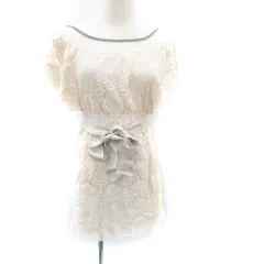 ジルスチュアート JILL STUART ワンピース ラウンドネック 半袖 ミニ丈 総レース リボンベルト付き 2 M ベージュ グレー /HO2