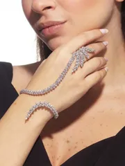 ジュエリー レディース ブレスレット ミトン 1個 女性用繊細なキュービックジルコニア指手スチェーン、軽量ラグジュアリーデザイン ブライダル ジュエリー ブレスレット