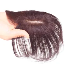HIYE 部分ウィッグ トップ専用ウィッグ 前髪 人毛100% 女性 医療用 人毛 部分 カツラ ヘアピース かつら 総手植えリアル地肌ネット 白髪隠れ 薄毛 トップカバー 前髪カット済み(前髪横5cm縦8cm ブラウン)