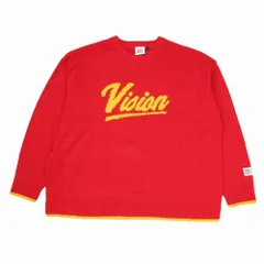 ヴィジョンストリートウェア VISION STREET WEAR ジャガード ロゴ ニット セーター 長袖 クルーネック ビッグシルエット L 赤 メンズ 