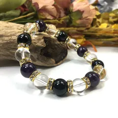 アメジスト×水晶×オニキス パワーストーン ブレスレット10mm（ゴールド）メンズ・レディース 男性・女性 数珠ブレス 開運  [3] 