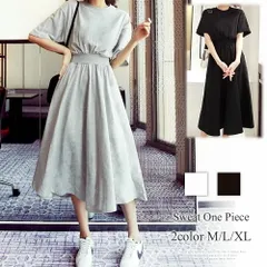 スウェット ワンピース 半袖 レディース ワンピース スウェット 無地 フレア シンプル カジュアル