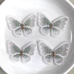 【6個】3×4cm 刺繍　蝶　ホワイト
