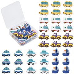 【人気商品】SUNNYCLUE　36個6種　レジンカボション　樹脂製　カボション　車　飛行機　チャーム　カー　タクシー　パーツ　救急車　バス　デコパーツ　消防車　交通機関　デコ　乗り物　パトロールカー　アクリル　カボション　パーツ　ヘアピンパーツ　ブローチ　レ
