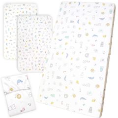 un doudou ベビー 適度な硬さの敷き布団+3点 （シーツ＆防水シーツ＆防水敷パッド）4点セット 70×120cm 厚み6cm 北欧アニマル ベビー用品 新品 新生児 固綿敷布団 マットレス 2つ折タイプ 3175-WSET