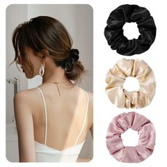 新品 Annhua シルクヘアゴム 3本セット 髪留め シルクヘアタイ 100%シルク ヘアゴム おしゃれ シュシュ 女性 レーディスプレゼント 大人可愛い まとめ髪 きれいな髪飾り ブラック＆ゴールデン＆ピンク 無地 ヘアアクセサリー