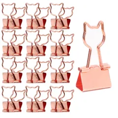 新品 ダブルクリップ 猫型 12個入り フォールドバッククリップ 金属製 オフィス ペーパークリップ ネコデザインか わいいクリップ 書類整理 オフィス用品 文房具 事務用品（ローズゴールド）