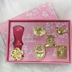 シーリングスタンプ セット ヘッド ハンドル テディベア くま チューリップ 天使の羽根 蝶々 桜 薔薇 3D 初心者 スターターキット ピンク