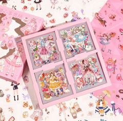 シール　3　ステッカー　シール　女の子　箱入り　クリア　PET 　フレークシール　コラージュ　かわいい　おしゃれ