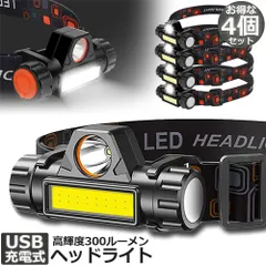 ヘッドライト 充電式 LEDヘッドライト LED ヘッドランプ COB作業灯 4個セット 磁気付き USB充電式 軽量 防水 照射角度90°調節 夜釣り 停電 防災 夜釣 登山 作業 キャンプ 散歩 アウトドア用のサムネイル