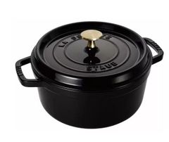 Staub ラウンドココット 22cm シャイニーブラック ガス直火,オーブン,IH(100V200V)対応 未使用☆8407