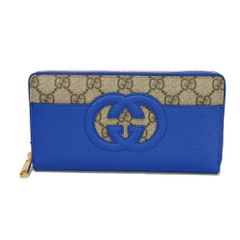 GUCCI グッチ カットアウト インターロッキングG ジップアラウンドウォレット ダブルG ベージュ ラウンドファスナー 札入れ カードケース コインケース ロングフラップウォレット 未使用 GGスプリーム ブルー 長財布 701423 K9GSG 9972