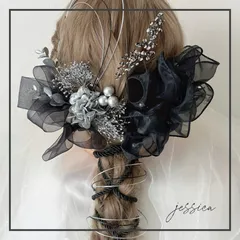 銀箔付ヘッドドレス❤︎水引×パール付きオーガンジーリボンブラック×シルバー　卒業式