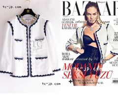 シャネル ジャケット CHANEL ふんわり柔らか ブルー ブラック トリミング テリー 心地よさ抜群！タオル地 超美品 40 42