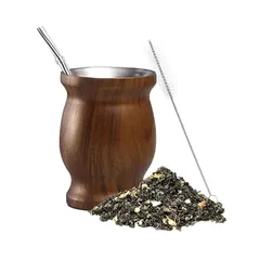 マテ茶 マテゴードセット ストロー マテ茶ひょうたんカップステンレスティーカップ断熱カップ ステンレス お手入れ簡単 部屋 オフィス プレゼント230ML (木目) 1