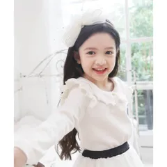 ☆ オフホワイト ☆ 120cm ☆ メロウトップス 襟付き カットソー 長袖 キッズ トップス Tシャツ 女の子 襟あり フリル 子供 こども 子ども フォーマル きれいめ おしゃれ かわいい 可愛い 春秋 秋冬 カジュアル ナチュラル 春 秋 冬