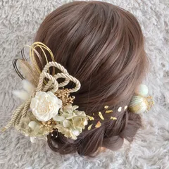 ヘッドドレス 髪飾り＊結婚式 成人式 卒業式 和装 打掛 振袖 袴~ソラローズ 和玉 ロープ 水引 金箔~ゴールド 金 15本