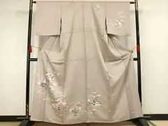 平和屋着物▽訪問着　単衣　風景草花文　金彩　正絹　逸品　AAAW1627fy
