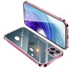 iPhone12 Pro Max ケース クリア アイフォン12ProMax カバー 透明 スマホケース 耐衝撃 軽量 メッキ加工 TPU 薄型 ストラップホール付き 滑り止め 落下防止（ローズゴールド）