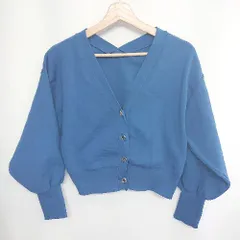 ◇ natural couture ナチュラルクチュール シンプル ショート丈 長袖 ニット カーディガン サイズF ネイビー レディース E  【1407180047006】