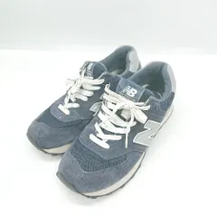 ◇ ⊇ NEW BALANCE M574NN 574 ロゴ入り ローカットスニーカー サイズ24.5 ネイビー ホワイト レディース メンズ E  【1502180075056】