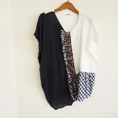 #snc ズッカ zucca カットソー M 白 紺 アシンメトリー 半袖 ドルマン 異素材 フリル ギンガムチェック レディース [766784]のサムネイル