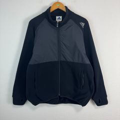 90s adidas アディダス フリースジャケット 切り替え ブルゾン ブラック グレー ワンポイントロゴ ロゴ刺繍 メンズ Mサイズ 古着 ストリート テック系