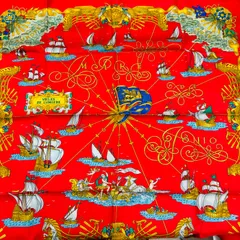 A【中古】HERMES エルメス スカーフ カレ90 光の帆船 レッド ハンカチ ブランド 小物類 レディース エチケット オシャレ ファッション アクセント アパレル
