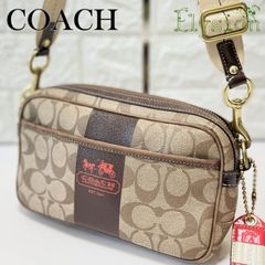 美品】コーチ シグネチャー チェック ショルダー ポーチ ブラウン 