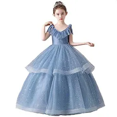 110_ブルー [VIISEN] 子供ドレス ジュニア ロングドレス 女の子 ピアノ発表会 キッズ お姫様ドレス 結婚式 演奏会 誕生日 パーティー プリンセスドレス フォーマル ワンピース 110/120/130/140/150/160 (ブルー, 110)