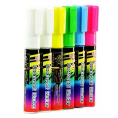 【送料無料】ブラックボードマーカー(太字)5色6本組 ｜ 白2本 ブラックボード 黒板 水性 蛍光ペン メール便対応 ボードマーカー 蛍光マーカー ブラックボードマーカー