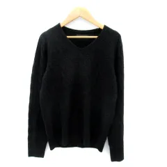 アズールバイマウジー AZUL by moussy ニット カットソー 長袖 Vネック 無地 XS 黒 ブラック /SY32 ■MO