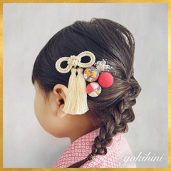 《和装髪飾り 子ども用》 七五三 753 胡蝶蘭 和装髪飾り ヘア飾り ヘッドパーツ 卒園式 ひな祭り 節句 和装 着物 袴 浴衣 ゴールド ピンク 白 かすみ草 プリザーブドフラワー ちりめん かんざし 簪  子供用 子ども用 キッズ用
