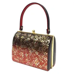 京やO219 和装バッグ 和服バッグ エナメル しだれ桜文様 朱×黒 お茶や習い事に 振袖にも最適 フォーマル〜カジュアル 着物用バッグ 着物バッグ 手提げバッグ きものトートバッグ 振袖 訪問着 附下 色無地 江戸小紋 小紋 紬 美品 正装用から普段使いまで