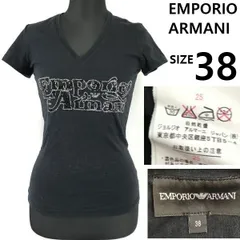ジョルジオアルマーニ日本正規代理店タグ★EMPORIO ARMANI★スパンコール/半袖Tシャツ【38/レディースM/black/黒】Vネック/Tops◆sBH950<sale>