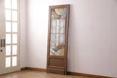 ▼現状販売▼ ドア 和製アンティーク 特大ステンドグラス 建具 4～7営業日前後で発送(※修理加工希望の方3ヶ月程で発送) R-049441