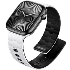 【新品】 [Bandletic] アップルウォッチ用 バンド - N54磁石バンド マグネット式シリコン 男女兼用 スポーツ用 軽量 Series11/10/9/Ultra3/SE3/8/7/6/5/4/3/1用 ホワイト/ブラック 1