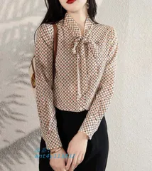 ブラウス レディース トップス 長袖 ボウタイブラウス 春 おしゃれ 総柄 春秋 シャツブラウス レトロ 秋 通勤服 オフィス 大きいサイズ ant4y113832