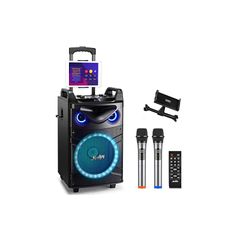 Moukey 무선 마이크 스피커 세트 PA 세트 출력 200W 노래방 세트 PA 세트 12 인치 서브 우퍼 Bluetooth 지원 충전식 VHF 마이크 녹음 MP3/USB/TF/FM 방송 8-20 사용 시간 (12 인치) MTs12 0