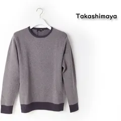 新品 高島屋 タカシマヤ カシミヤ100％ ニット TAKASHIMAYA メンズ ヘリンボーン柄クルーネックセーター ニット L -242のサムネイル