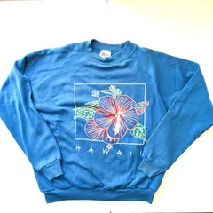 90s ACTIVEWEAR Hanes ヘインズ MADE IN USA ハイビスカス HAWAII ハワイ プリント ラグラン スウェットシャツ ブルー L トレーナー アメリカ古着 ヴィンテージ