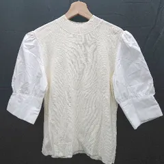 ◇ ⊂Φ N. NaturalBeautyBasic 異素材ミックス ストレッチ素材 七分袖 ニット セーター サイズM クリーム系 レディース E  【1412090065972】