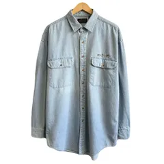 Eddie Bauer エディーバウアー デニムシャツ コットンシャツ ポケット付き 長袖シャツ ワンポイントロゴ 刺繍 ライトブルー 青 XLサイズ No.G579