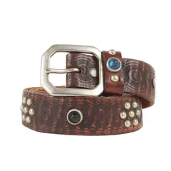 RRL ダブルアールエル ベルト サイズ:30 / ヴィンテージ加工 スタッズ レザー ベルト / ブラウン / ラルフローレン / イタリア製 / ファッション アイテム 小物 雑貨【メンズ】【中古】